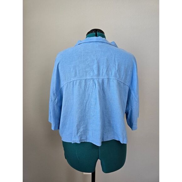Marc New York Jeans XL Linen Blend Boxy Shirt NWT Quiet Luxury Blue Cropped - Picture 3 of 8